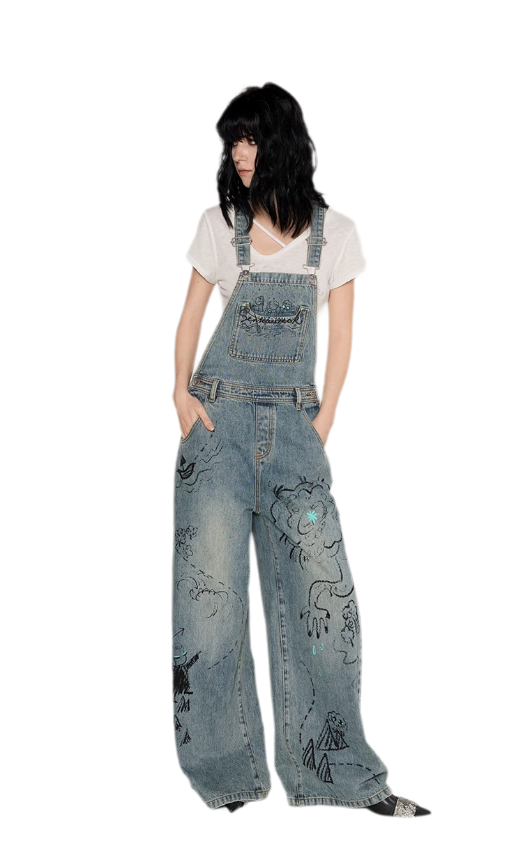 Graffiti Wide-Leg Overalls