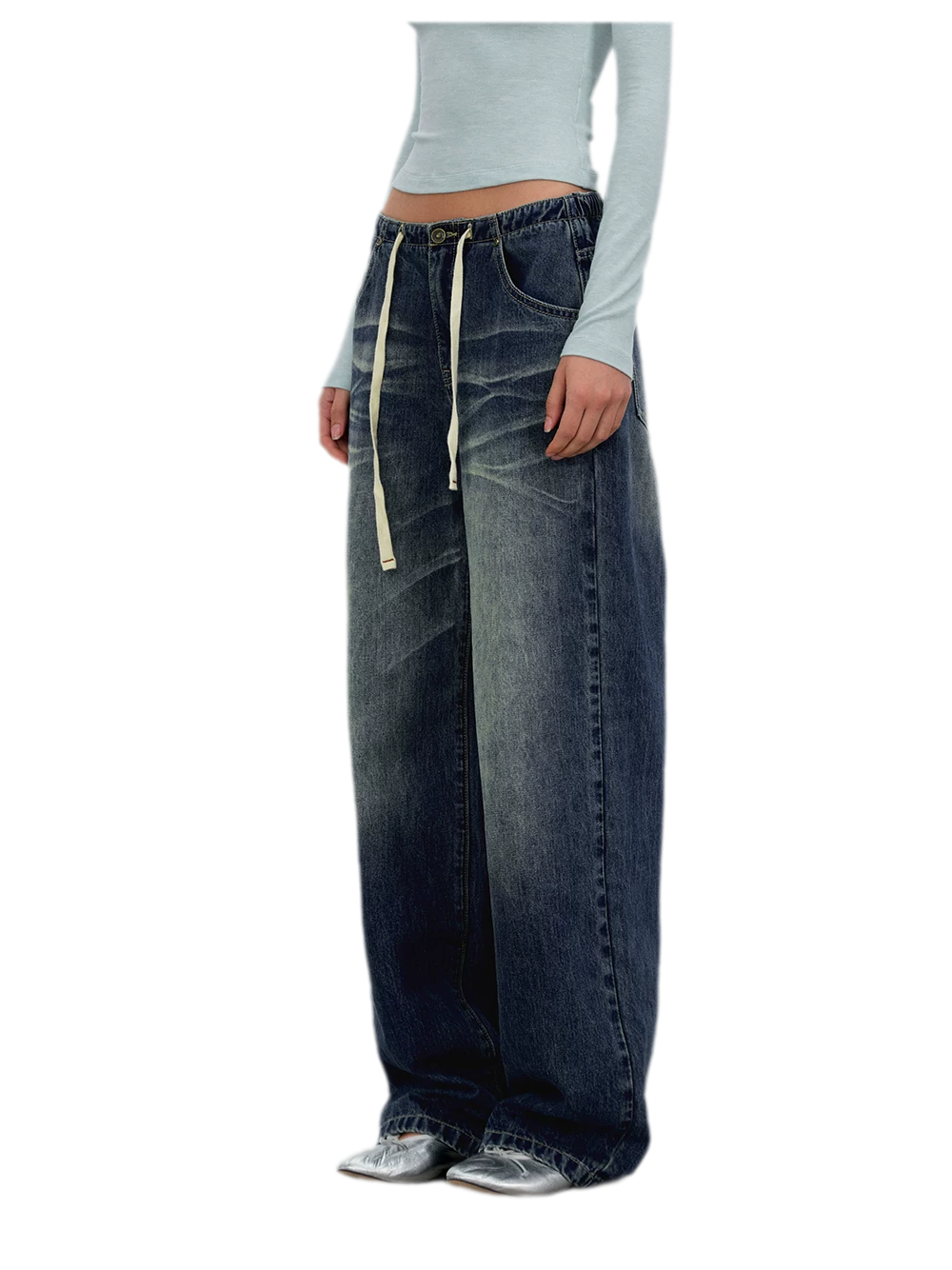 Vintage Wash Wide-Leg Jeans