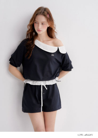 Vintage Polka Dot Asymmetric Short Sleeve Sweatshirt