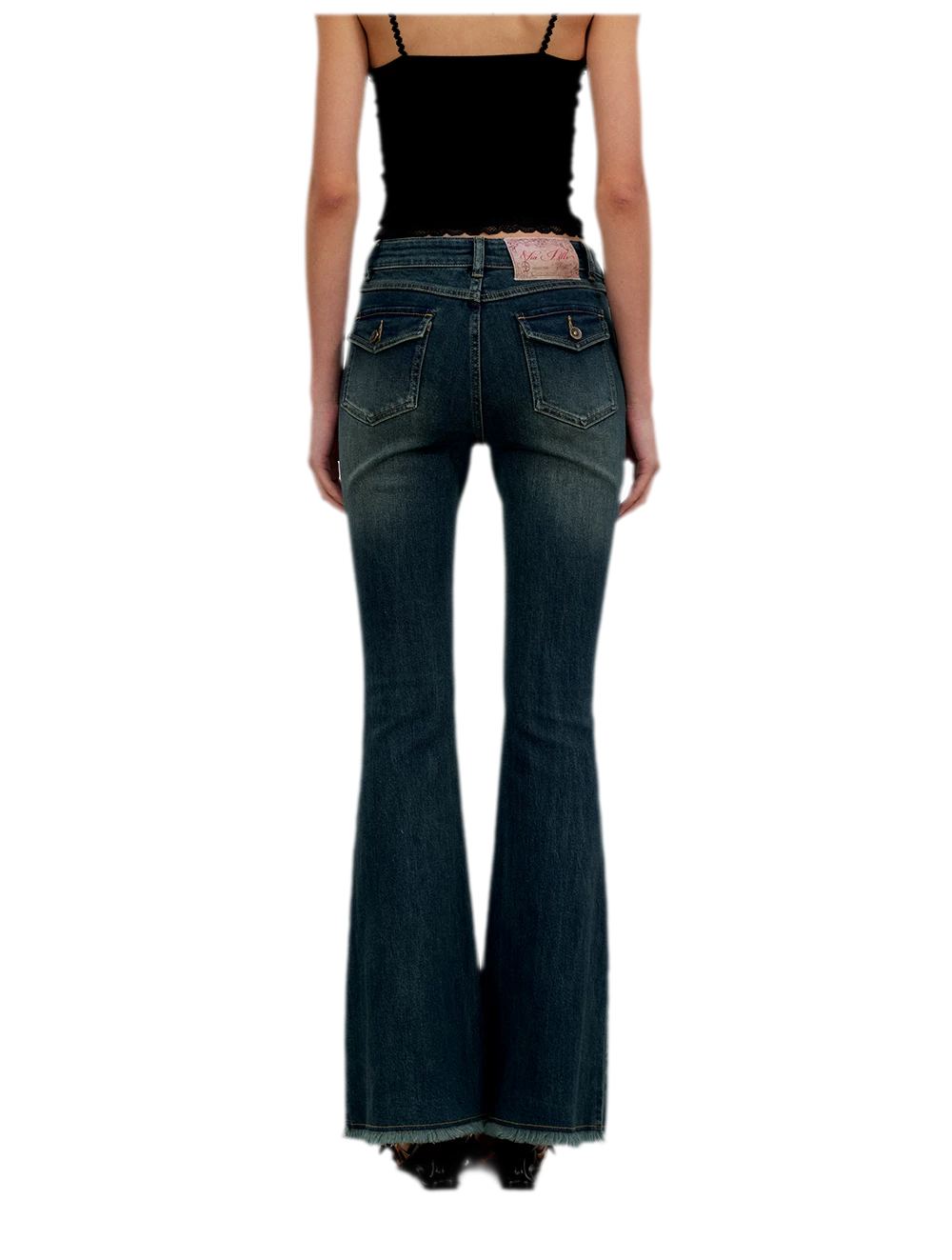 Washed Panel Flare Jeans