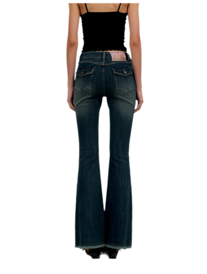 Washed Panel Flare Jeans