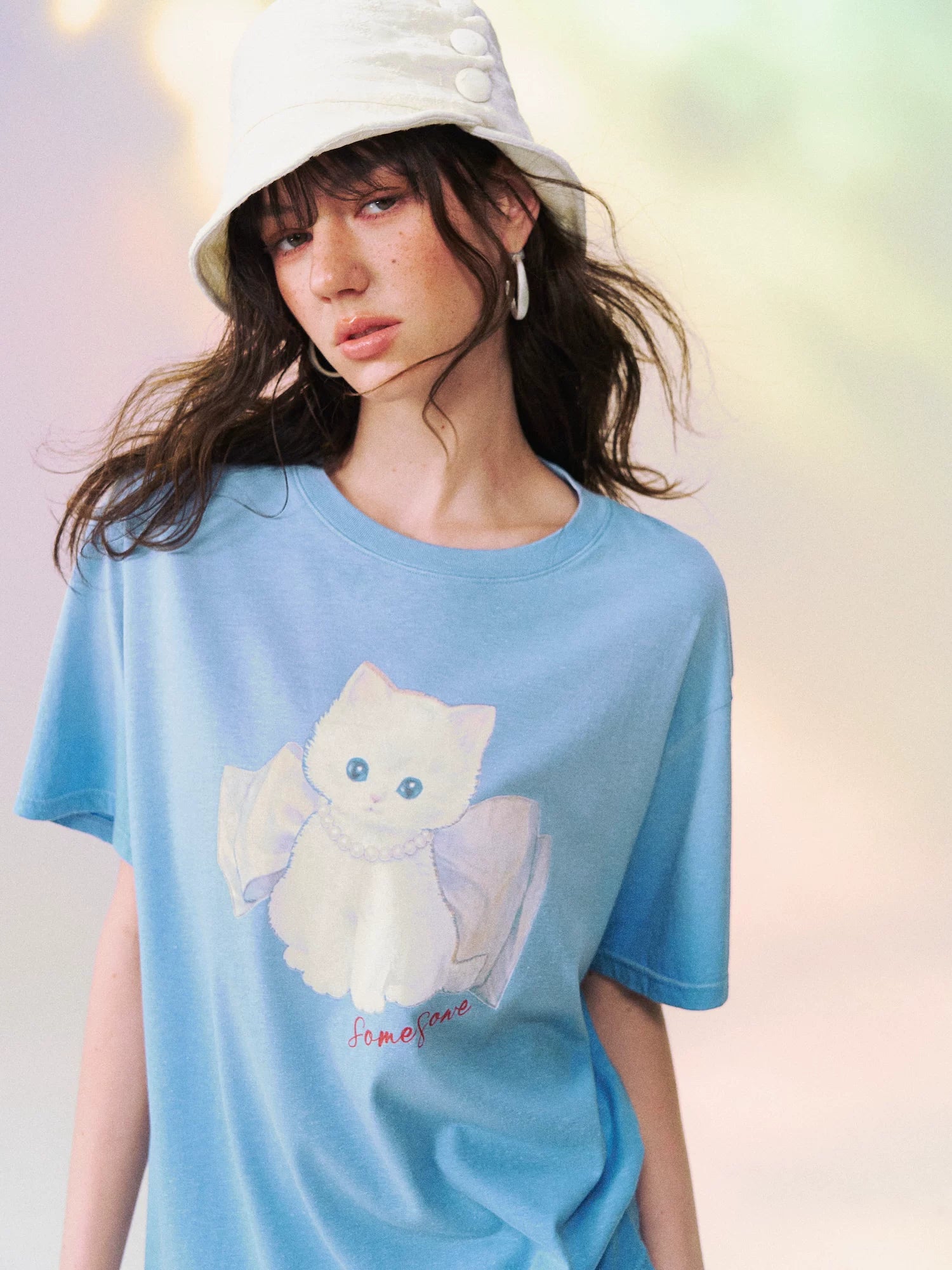 Bow Knot Kitten Short Sleeve T-shirt