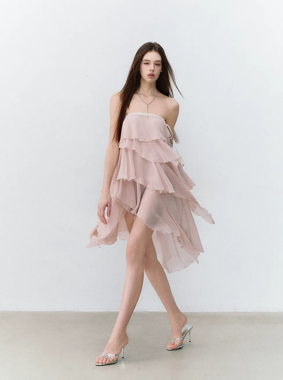 Asymmetric Chiffon Tie-Waist Strapless Skirt