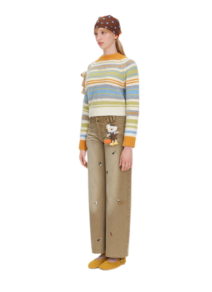 Color-Block Striped Fuzzy Sweater