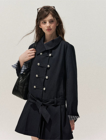 Plaid Cuff Napoleon Trench Dress