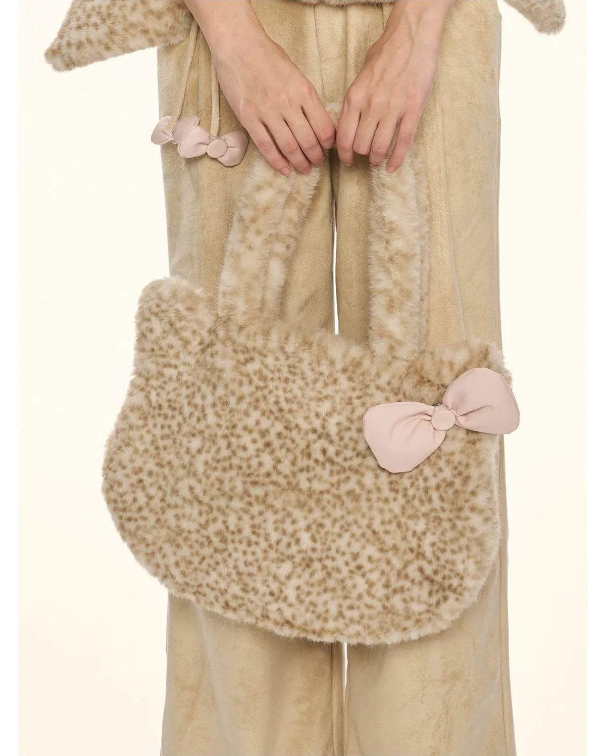 Leopard Plush Bow Shoulder Bag