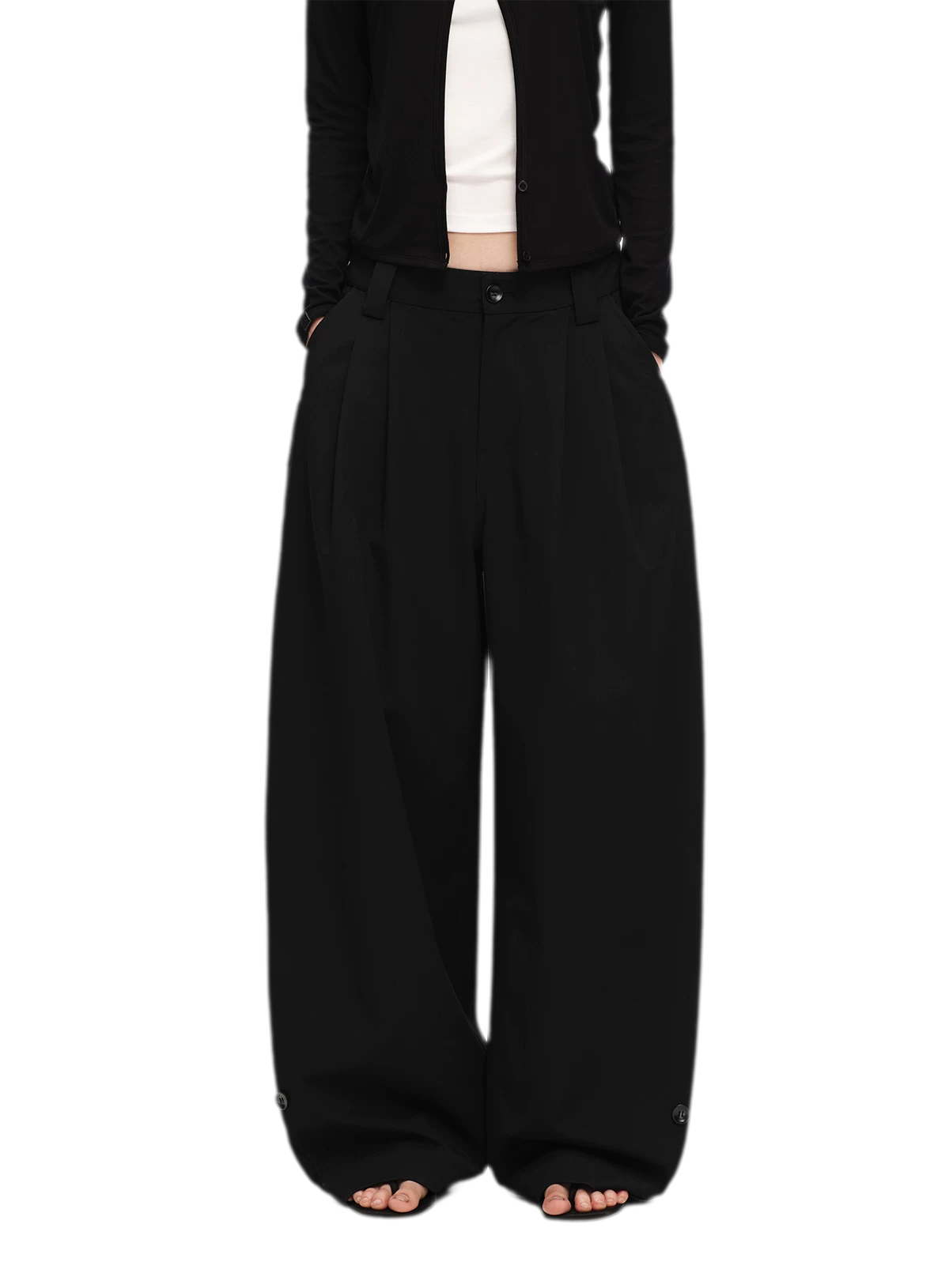 Double Pleat Wide-Leg Suit Pants