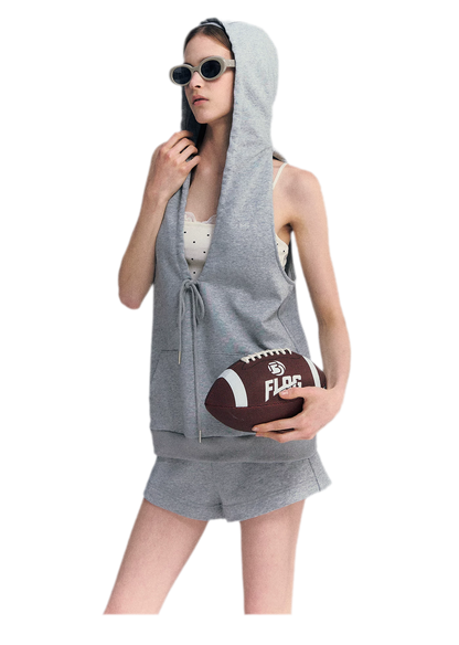 U-Neck Hoodie Vest Set