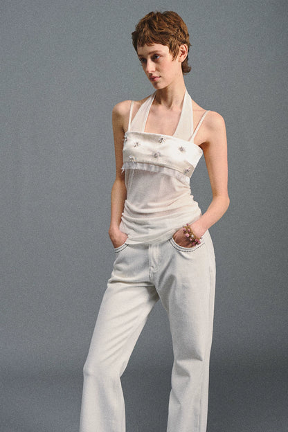 Lenzing Wool Satin Beaded Halter Top