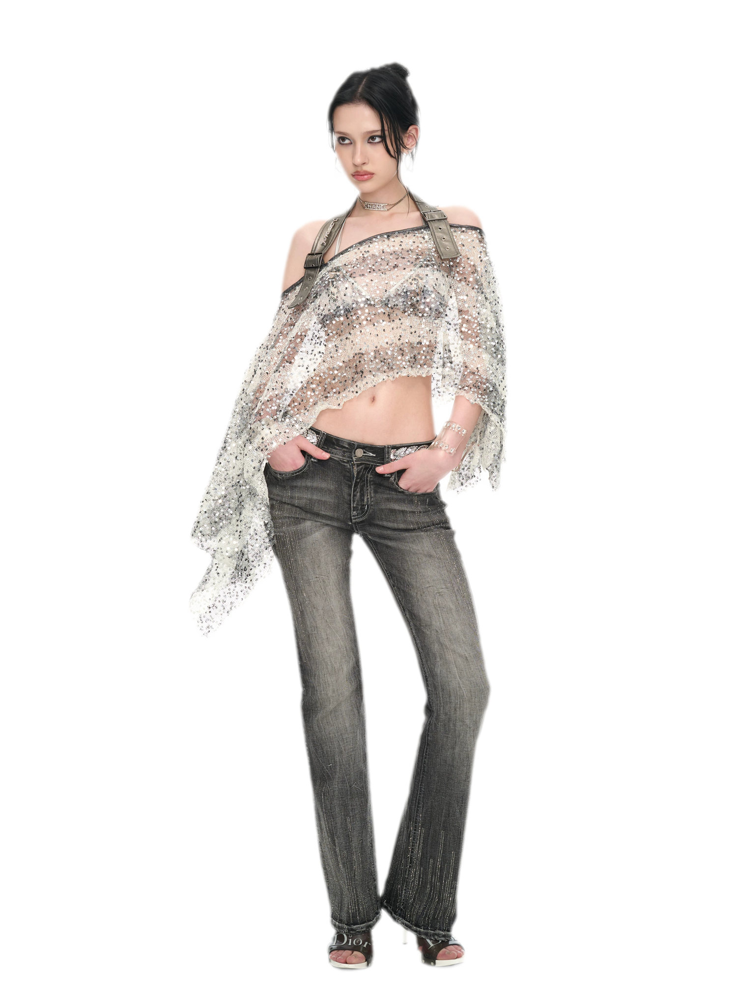 Sequin Asymmetrical Cropped Overshirt