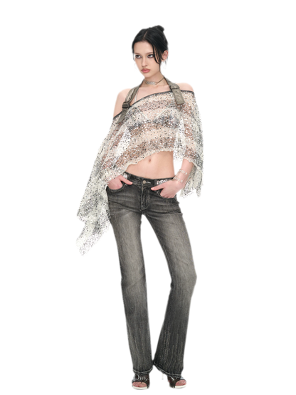 Sequin Asymmetrical Cropped Overshirt