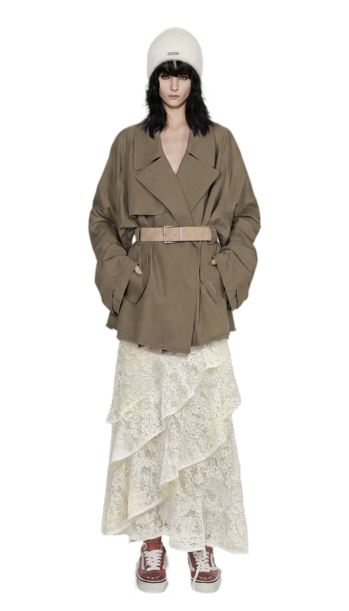 Spray-Dyed Lace Asymmetric Skirt