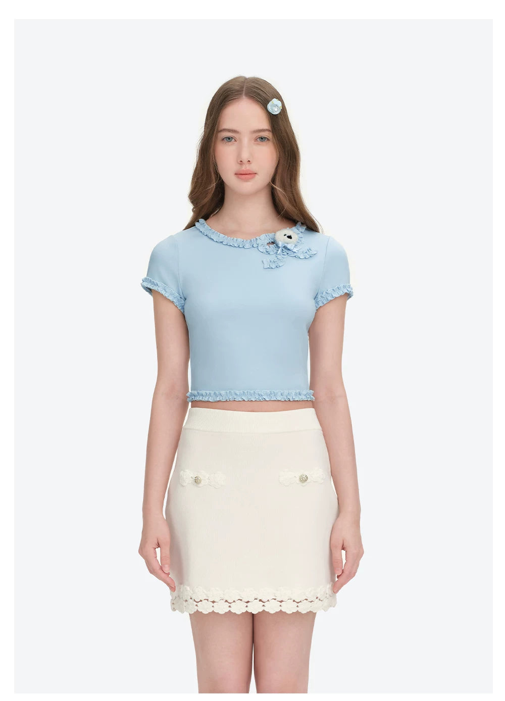 Ruffled Bow Short Sleeve T-Shirt