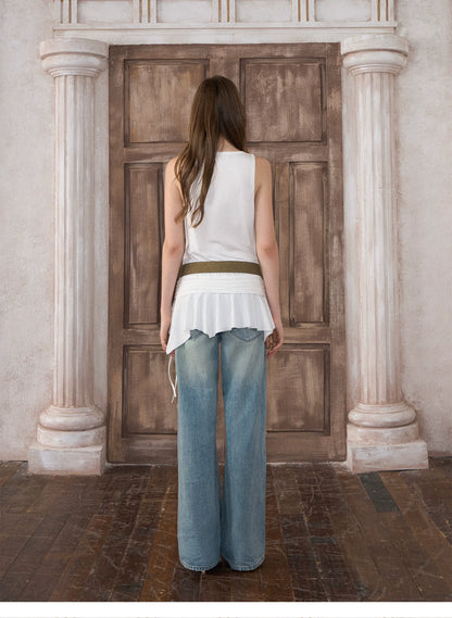 Lace Panel Asymmetric Vest Top