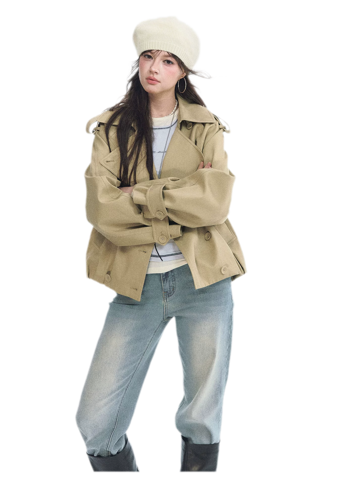 Cotton Cropped Double-Breasted Trench