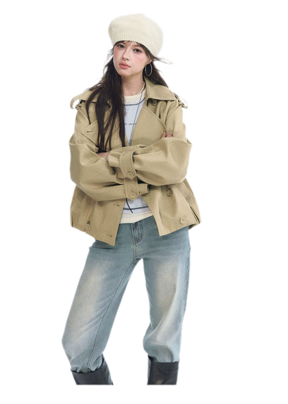 Cotton Cropped Double-Breasted Trench