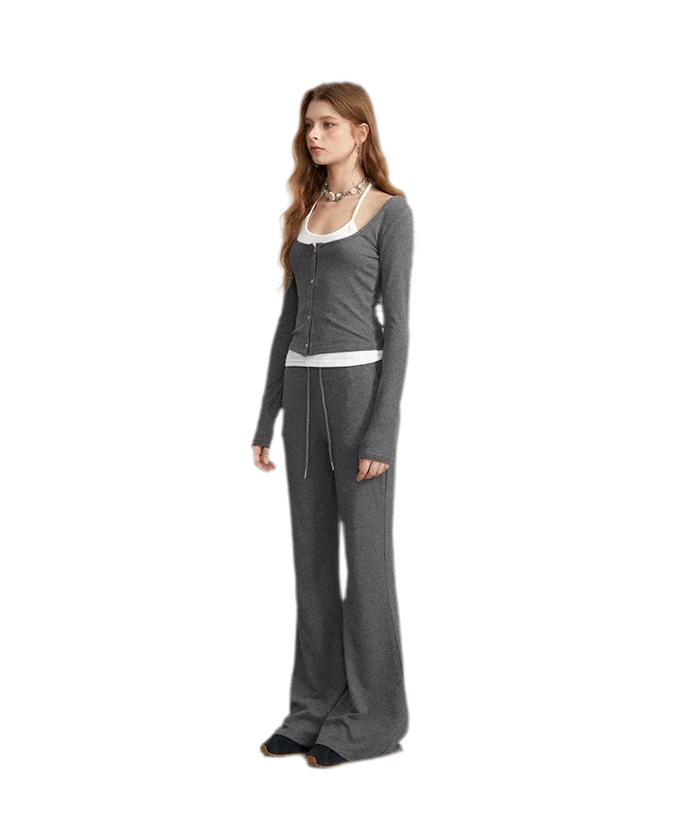 Contrast Tie Layered Pants Set