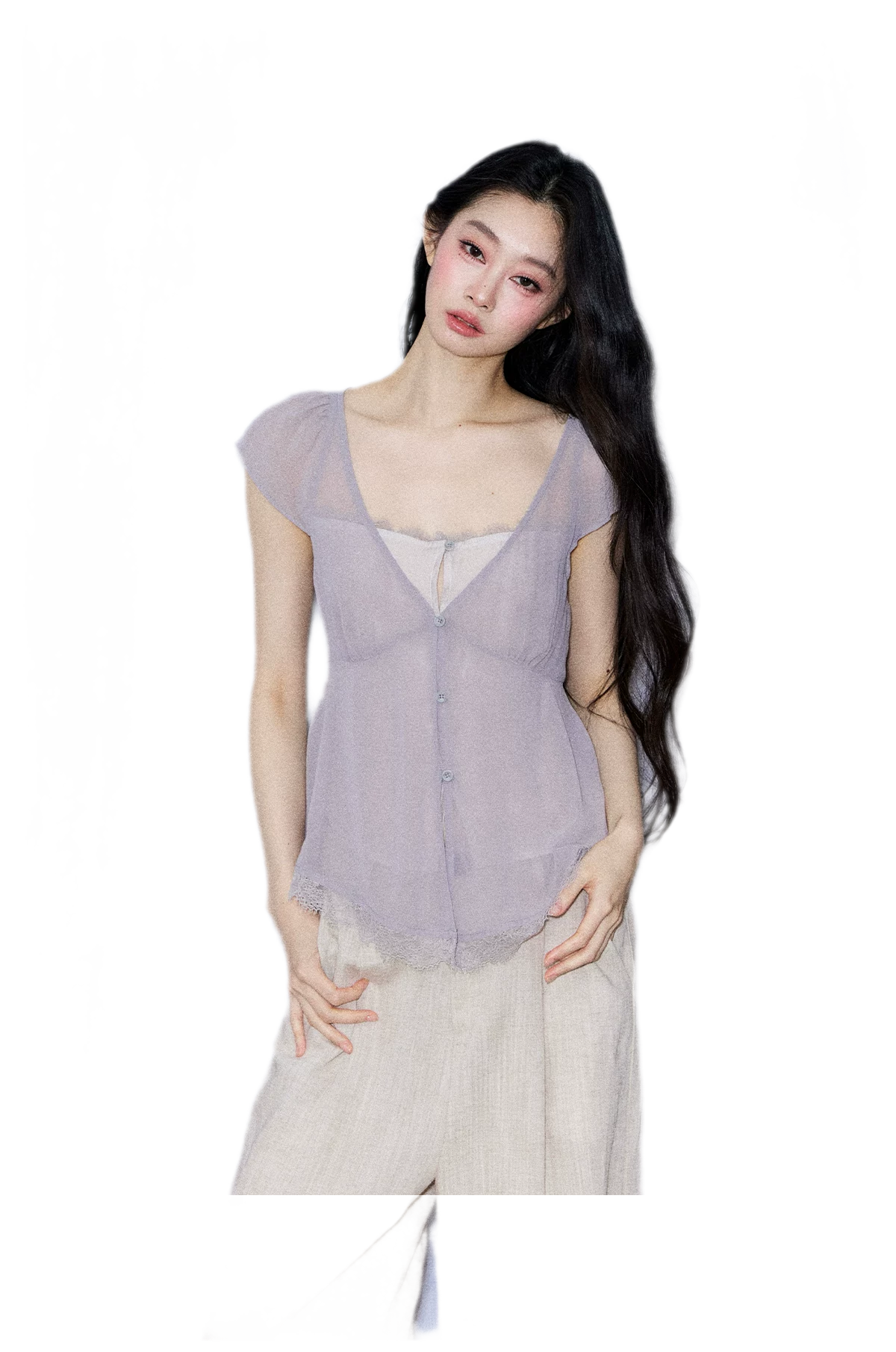 Lace Trim V-Neck T-Shirt