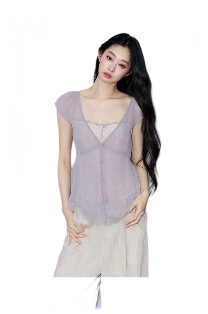 Lace Trim V-Neck T-Shirt