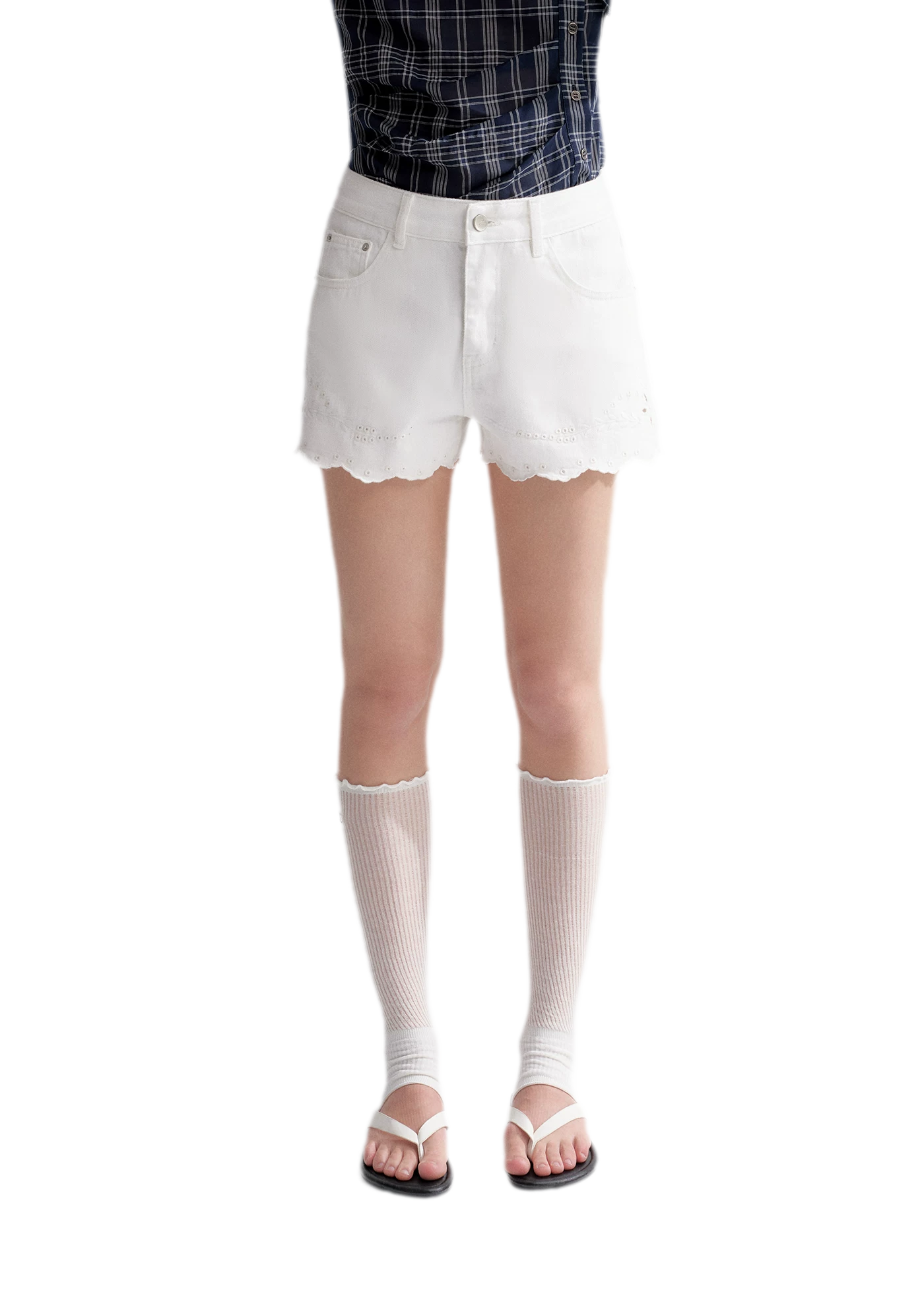 Eyelet Embroidered Denim Shorts