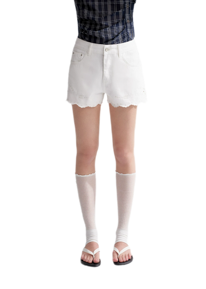 Eyelet Embroidered Denim Shorts
