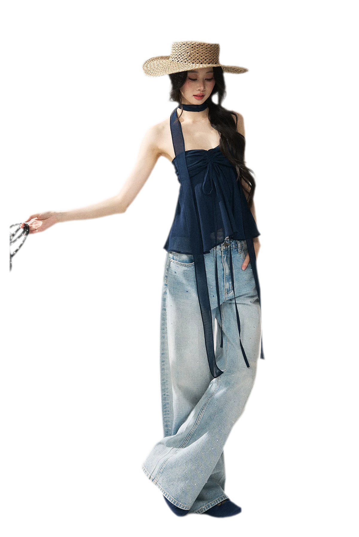 Crystal Trim Denim Pants