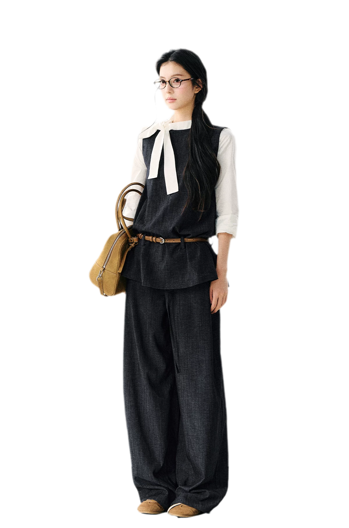 Contrast Ribbon Denim Blouse