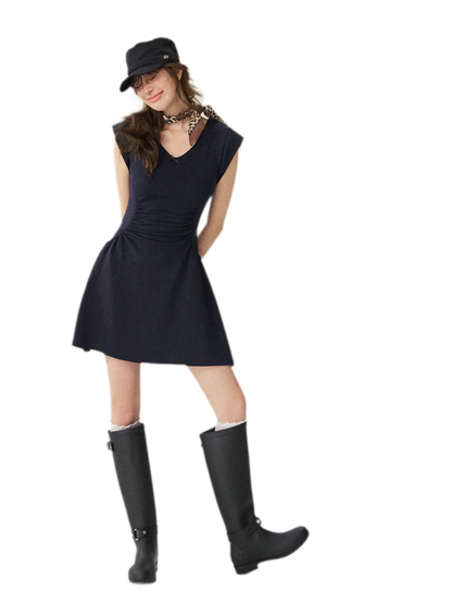 V-Neck Waist Knit Dress
