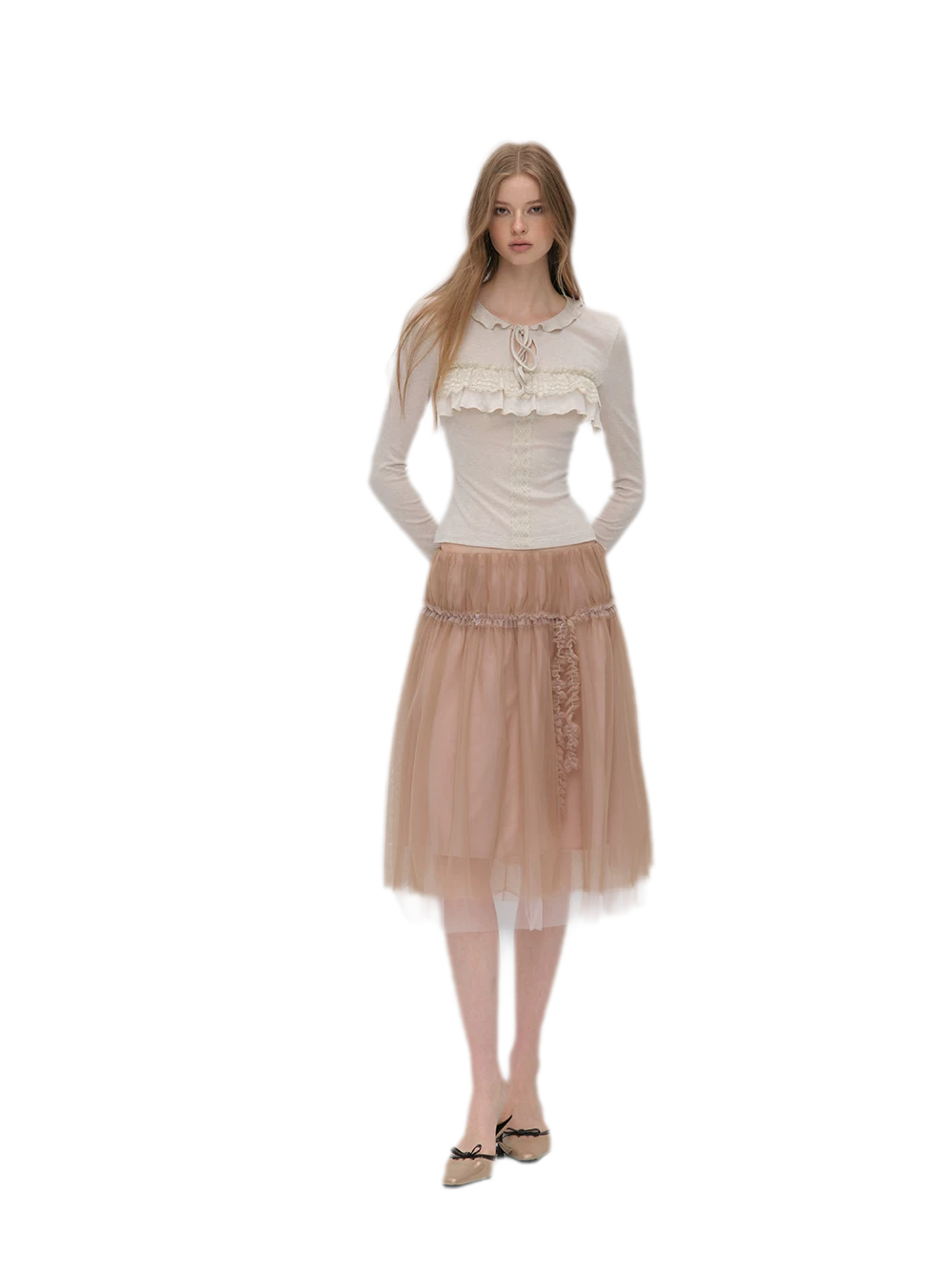 Wool Blend Lace Tie T-Shirt