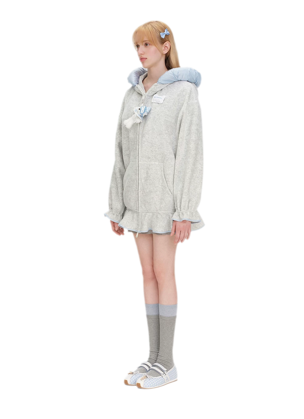 Plush Lace-Trimmed Bear Hoodie