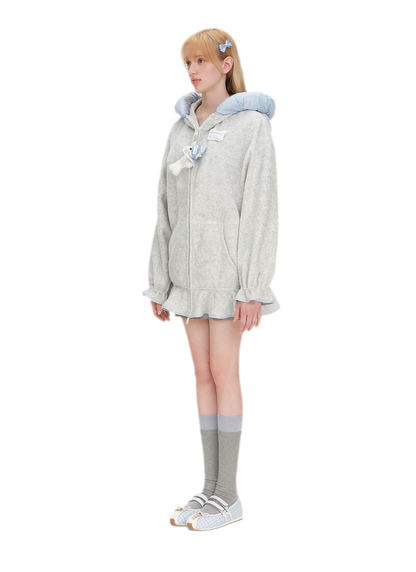 Plush Lace-Trimmed Bear Hoodie