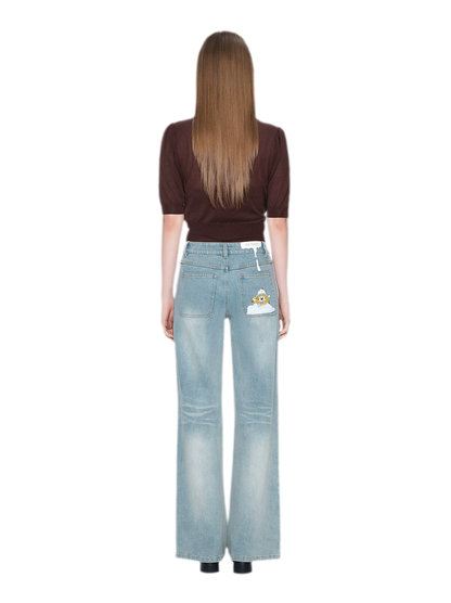 Shimmer Straight-Leg Denim Jeans