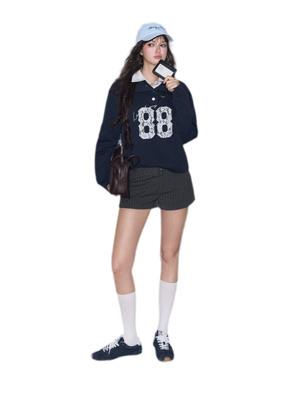 Lace Appliqué Cropped Sweatshirt