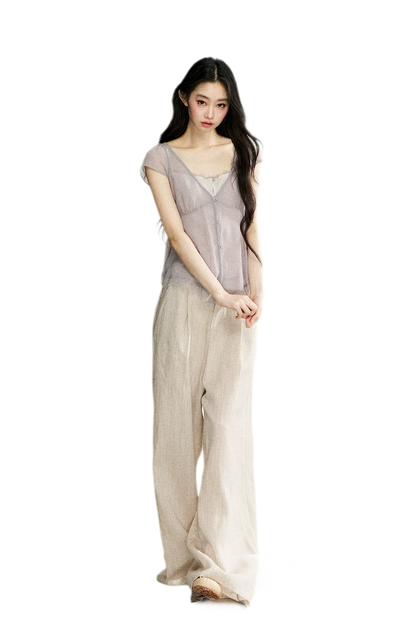 Linen Blend Wide Pants