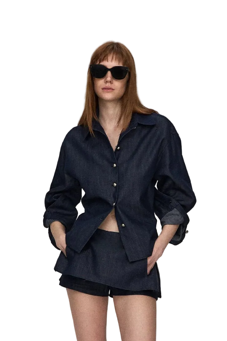 Tencel Linen Denim Shirt &amp; Low-Waist Skirt