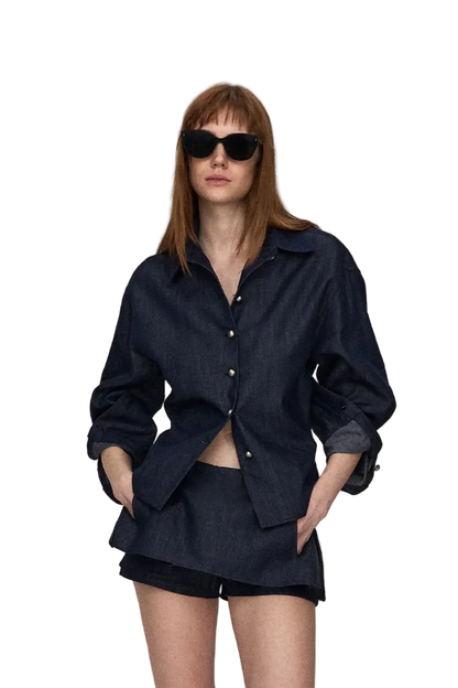 Tencel Linen Denim Shirt &amp; Low-Waist Skirt
