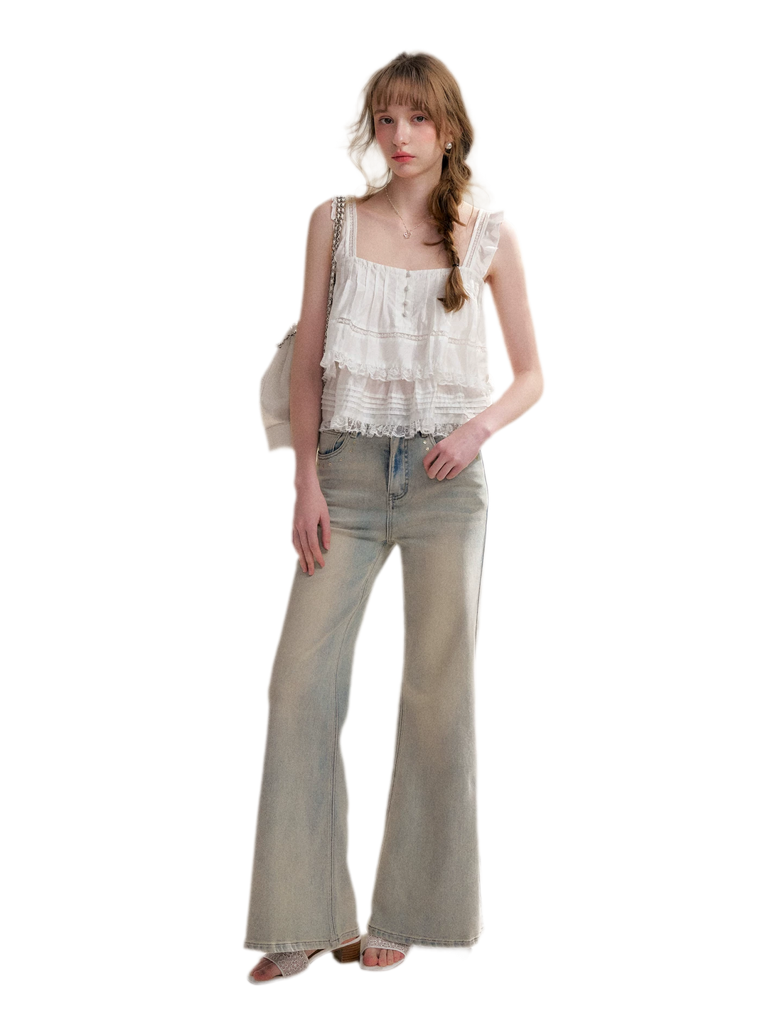 Five-Petal Sequin Flare Jeans