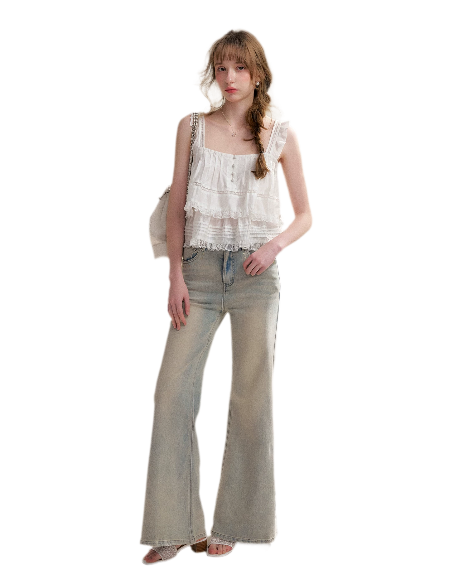 Five-Petal Sequin Flare Jeans