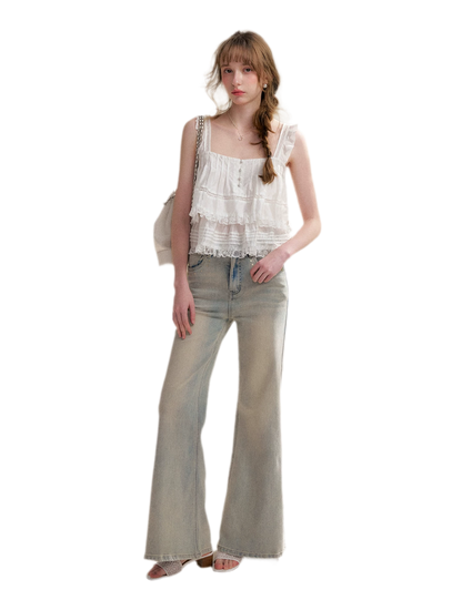 Five-Petal Sequin Flare Jeans