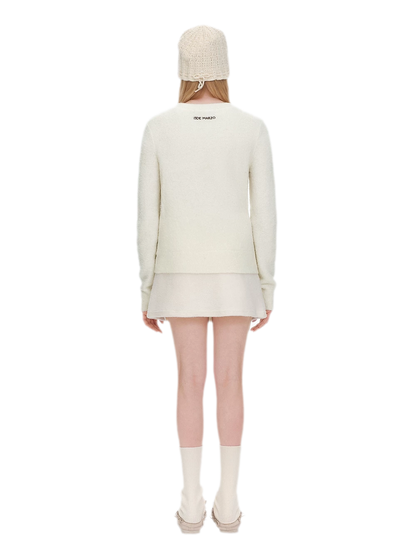 Fuzzy Appliqué Pullover Sweater