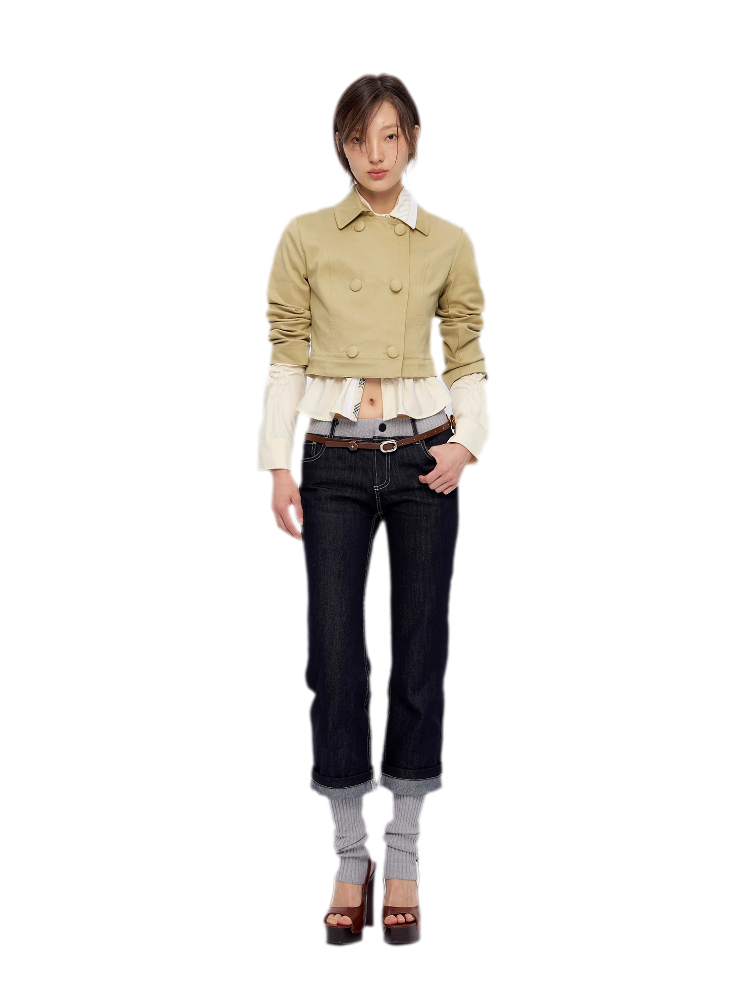 Washed Ribbed Panel Jeans