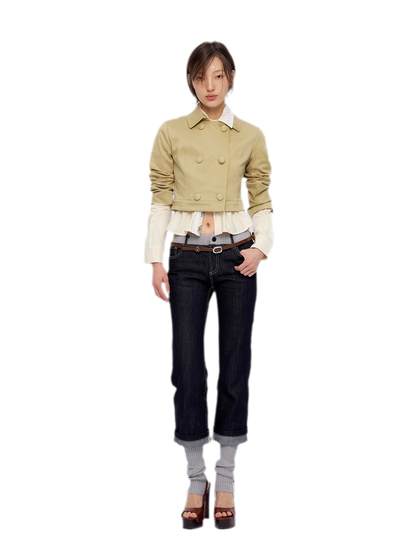 Washed Ribbed Panel Jeans
