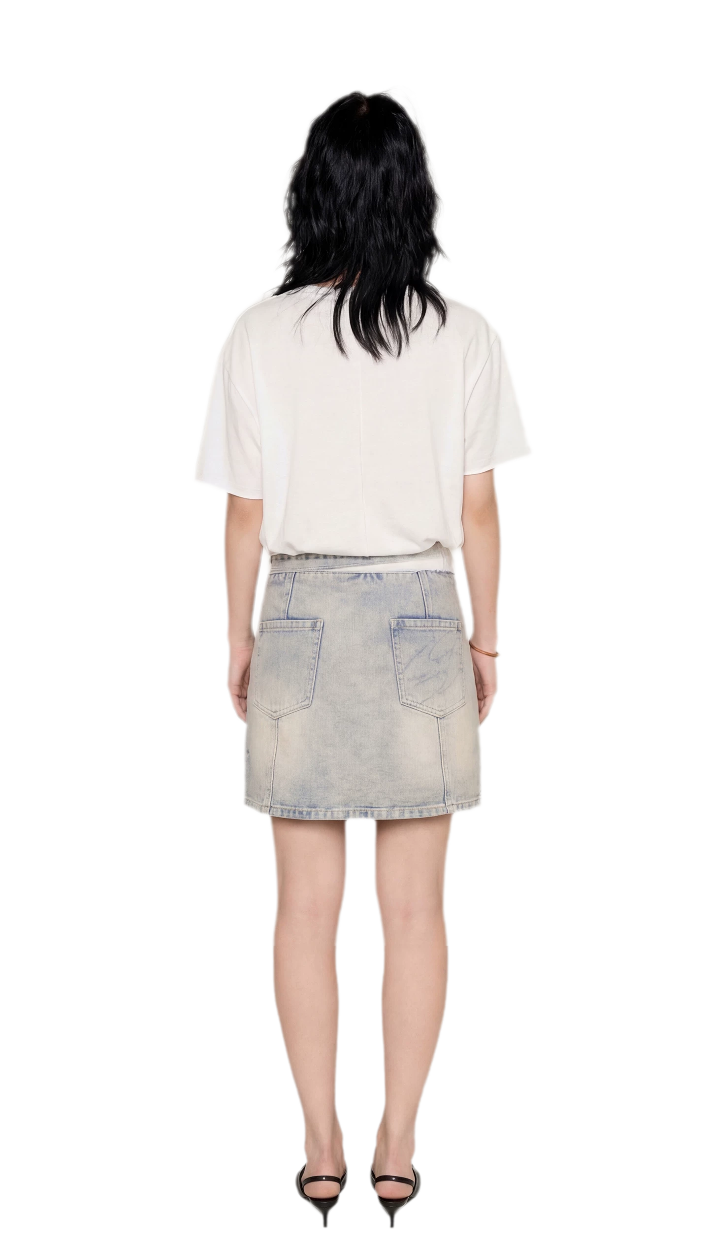 Distressed Denim Separated-Waist Skirt