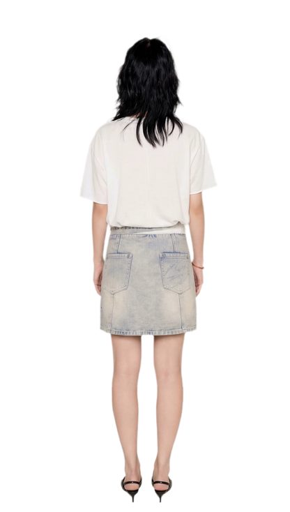 Distressed Denim Separated-Waist Skirt
