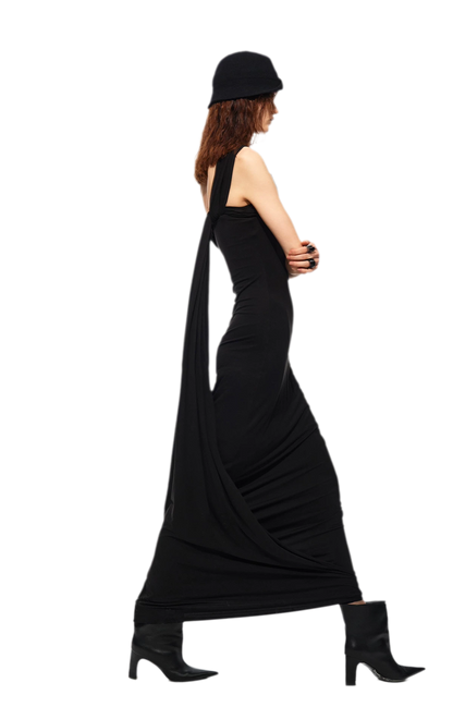 One-Shoulder Halter Maxi Dress
