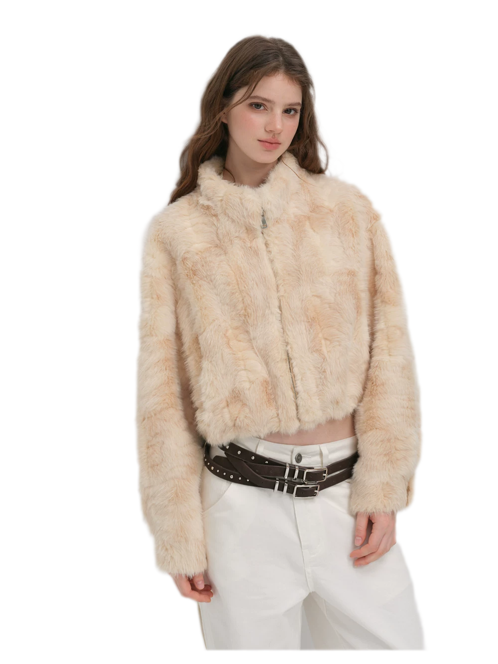 Embossed Cropped Faux Fur Jacket