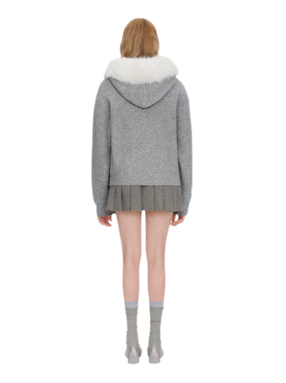 Pom-Pom Hooded Knit Sweater