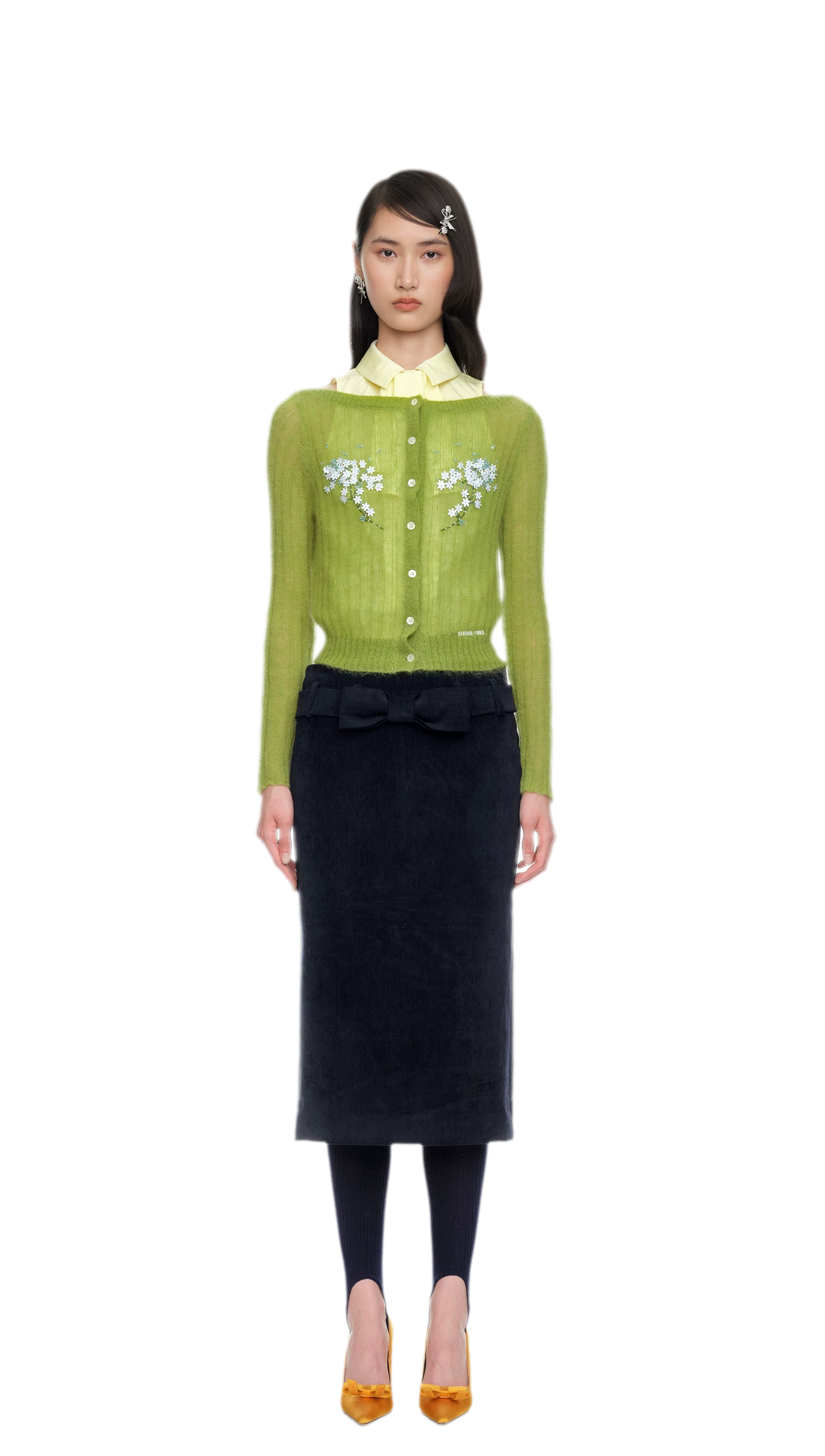 Beaded Floral Fitted Knit Top