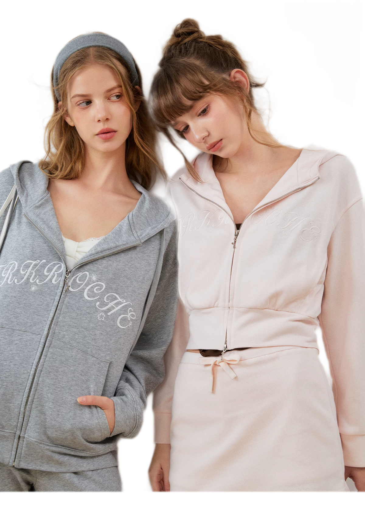 Cropped hoodie-set met contrasterend borduursel