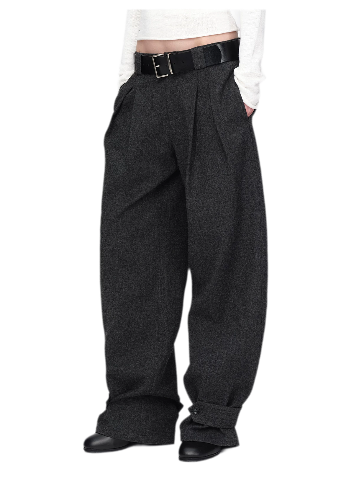 Pantalones de pierna ancha plisados con mezcla de lana